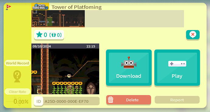 Super Mario Maker stage: Tower of Platforming, ID A25D-0000-000E-EF70, stage uses New Super Mario Bros. U castle theme